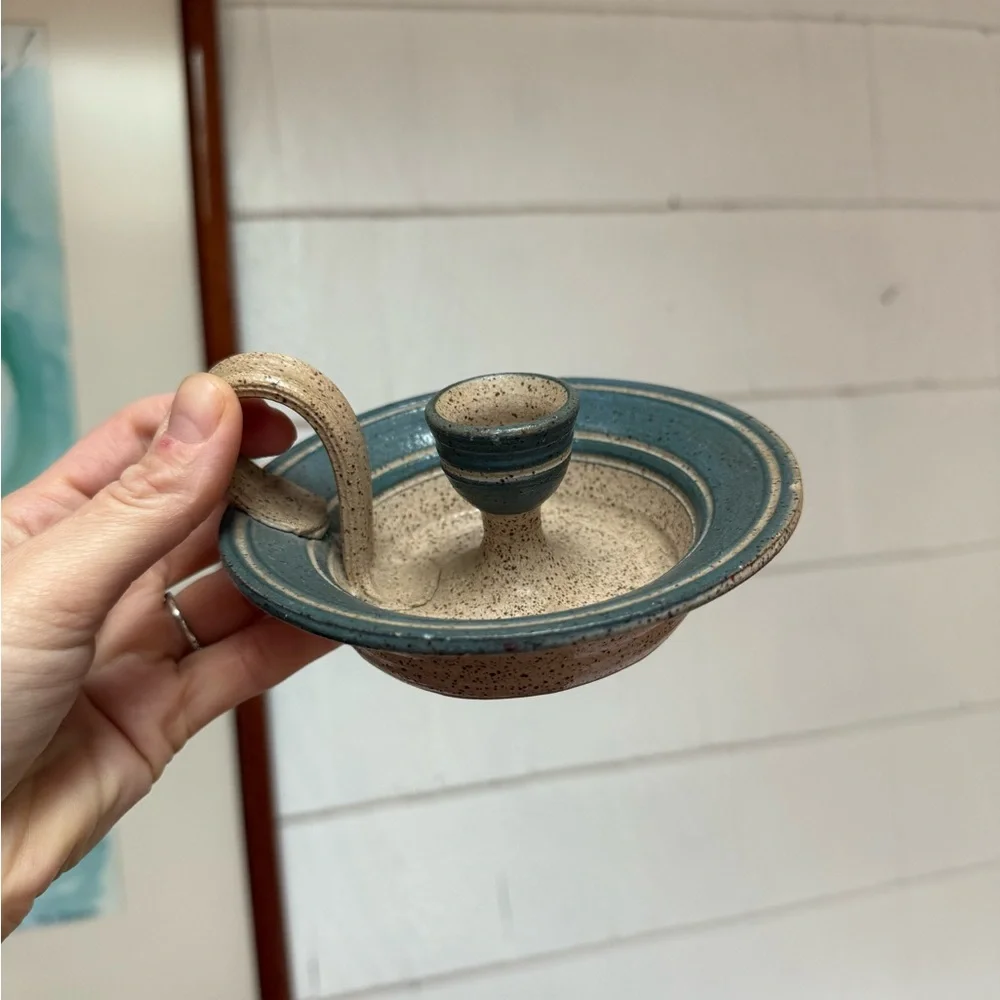 The Potter's Mark Pottery Signed Chamber Candle Stick Holder Made In USA 1990 - Picture 5 of 7